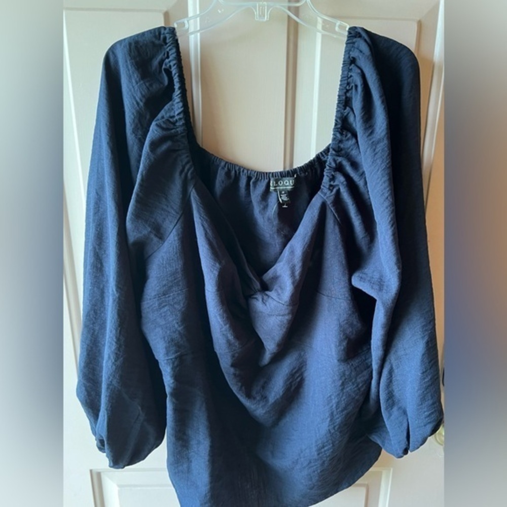 ELOQUII Women's Navy Twist Bodice Stretch Neckline Off Shoulder Top NWT 22 #1213